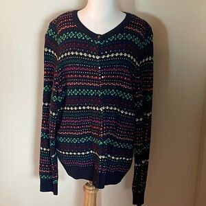 EUC Woman’s Large Talbots Colorful Button Up  Patterned Sequin Cardigan Sweater